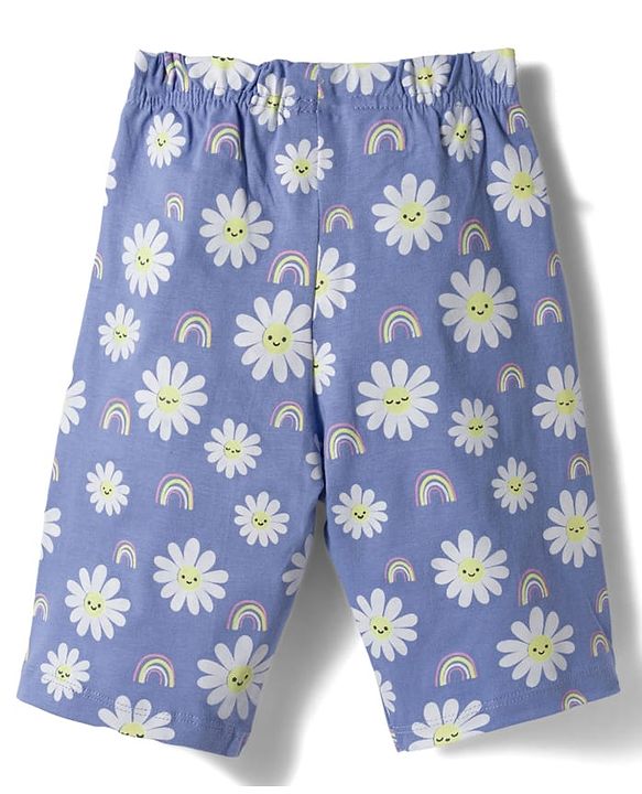 Babyhug Cotton Knit Half Sleeves Floral Printed T-Shirt & Capri Night Suit - Yellow