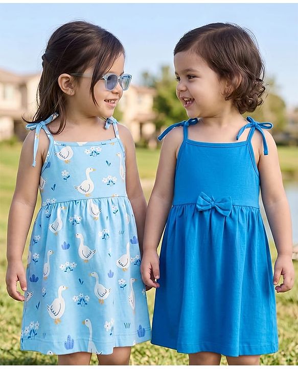 Babyhug Single Jersey Knit One Piece Dresses/Frocks with Shoulder Straps Multi Color New Born