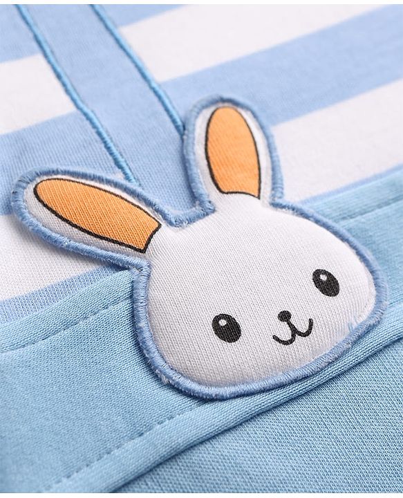 Babyhug 100% Cotton Knit Half Sleeves Striped Polo Romper with Bunny Applique - Multicolor