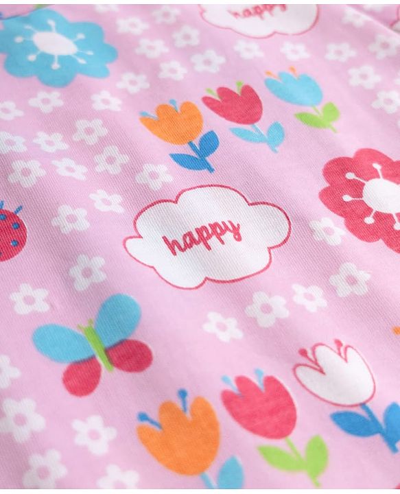 Babyhug Cotton Knit Half Sleeves Rainbow Printed Co-Ord T-Shirt & Capri Night Suit Set -Pink