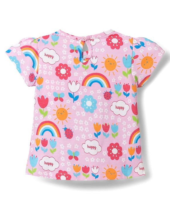 Babyhug Cotton Knit Half Sleeves Rainbow Printed Co-Ord T-Shirt & Capri Night Suit Set -Pink