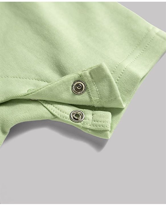Babyhug 100% Cotton Knit Half Sleeves Striped & Vehicles Printed Romper - Light Green