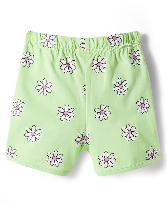 Babyhug Cotton Knit Half Sleeves T-Shirt & Shorts Night Suit With Floral Print - Green