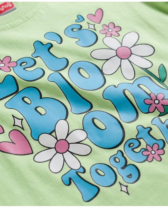 Babyhug Cotton Knit Half Sleeves T-Shirt & Shorts Night Suit With Floral Print - Green