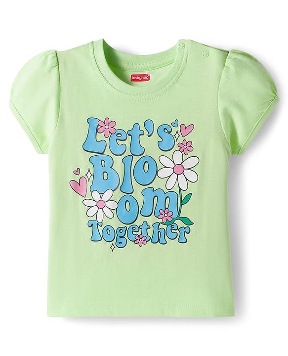 Babyhug Cotton Knit Half Sleeves T-Shirt & Shorts Night Suit With Floral Print - Green
