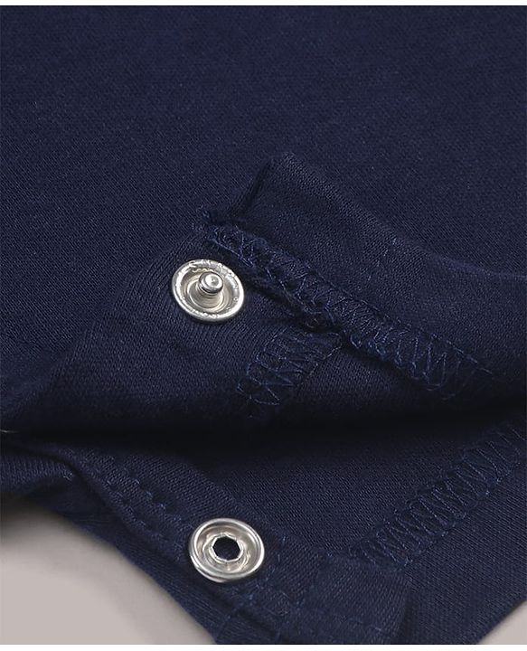 Babyhug 100% Cotton Knit Half Sleeves Romper with Friend Print & Patch Detailing - Navy Blue & White