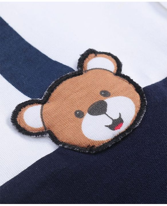 Babyhug 100% Cotton Knit Half Sleeves Romper with Friend Print & Patch Detailing - Navy Blue & White