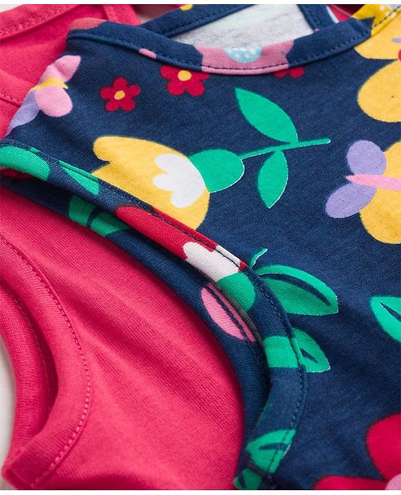 Babyhug Single Jersey Knit Sleeveless Frocks with Floral Print & Bow Applique Pack of 2 - Multicolor
