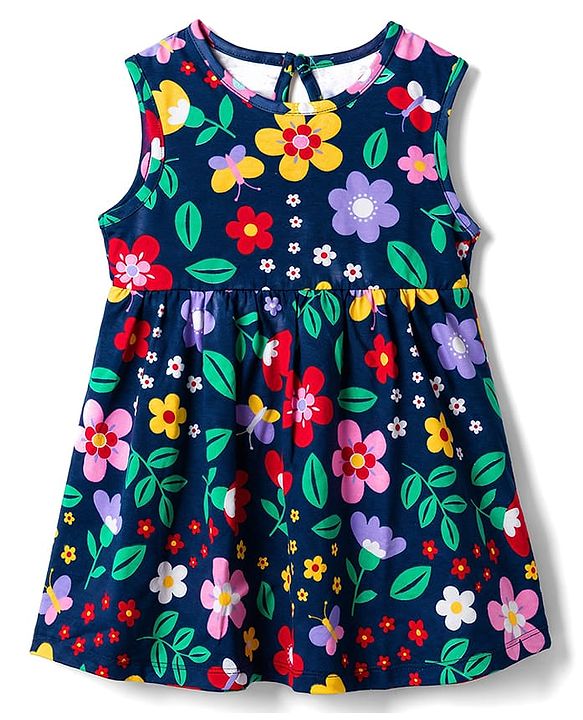 Babyhug Single Jersey Knit Sleeveless Frocks with Floral Print & Bow Applique Pack of 2 - Multicolor
