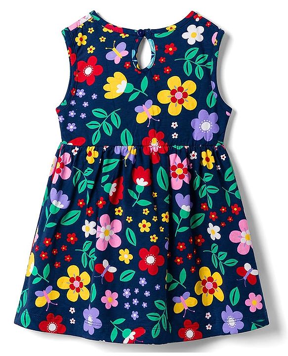 Babyhug Single Jersey Knit Sleeveless Frocks with Floral Print & Bow Applique Pack of 2 - Multicolor