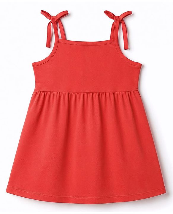 Babyhug 100% Cotton Knit One Piece Dresses with Sleeveless Styling & Floral Print Pack Of 2 - Red & Navy Blue
