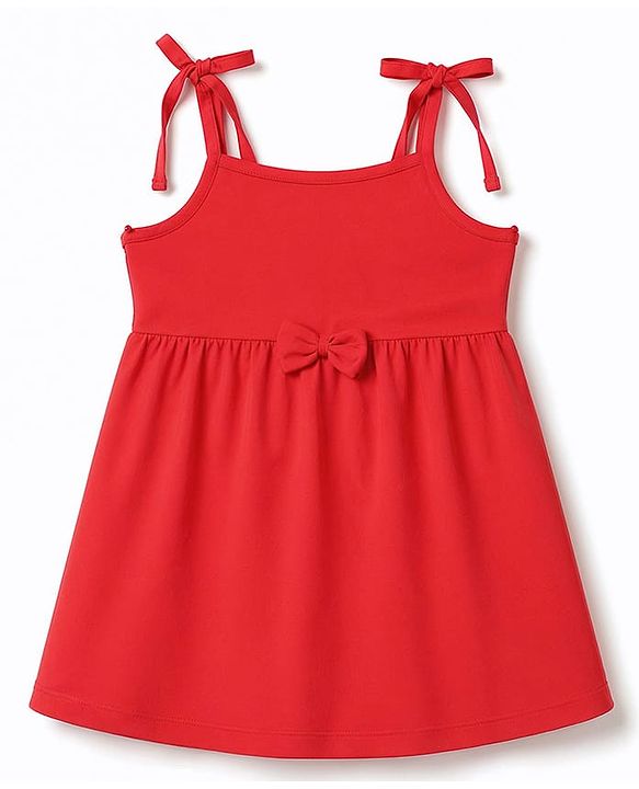 Babyhug 100% Cotton Knit One Piece Dresses with Sleeveless Styling & Floral Print Pack Of 2 - Red & Navy Blue
