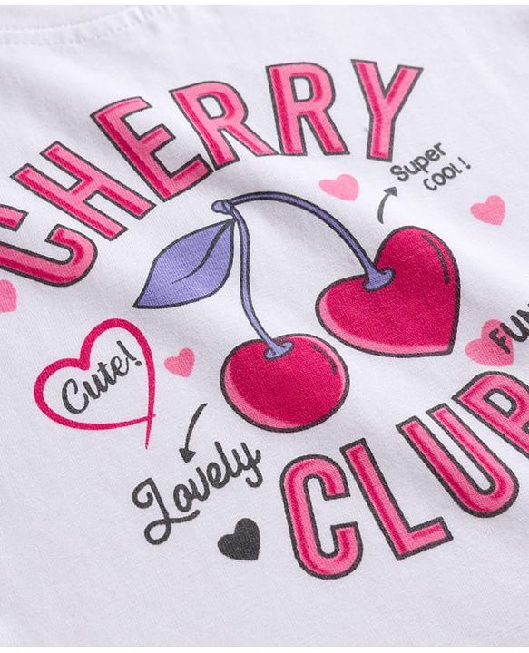 Babyhug Cotton Knit Half Sleeves T-Shirt & Shorts Night Suit with Cherry Print - White