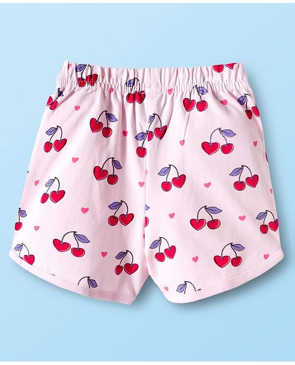 Babyhug Cotton Knit Half Sleeves T-Shirt & Shorts Night Suit with Cherry Print - White