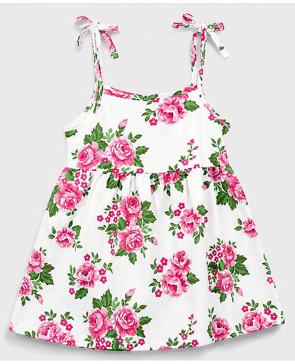 Babyhug 100% Cotton Knit Sleeveless Floral Printed Frocks With Bow Applique Pack Of 2 - Multicolor