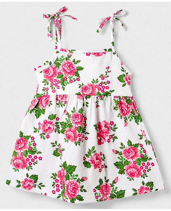 Babyhug 100% Cotton Knit Sleeveless Floral Printed Frocks With Bow Applique Pack Of 2 - Multicolor
