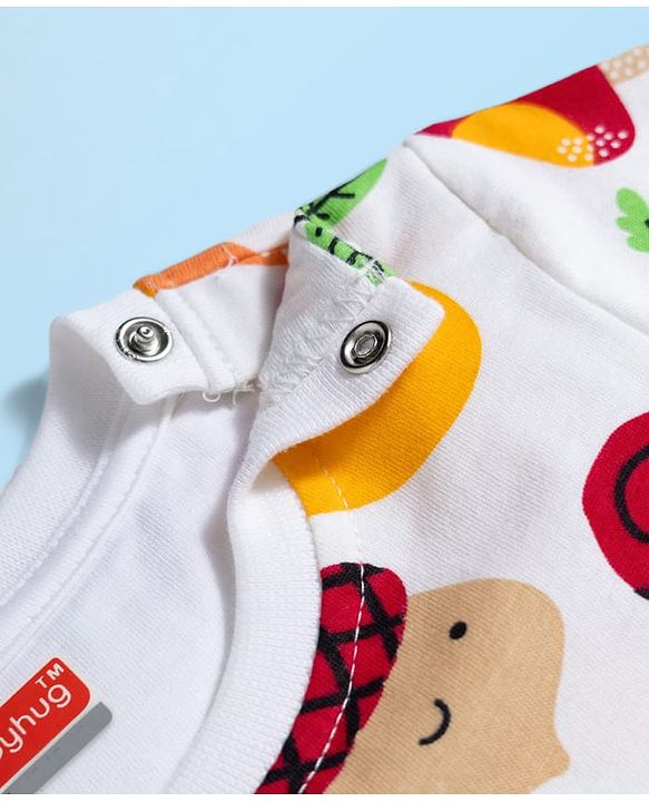 Babyhug Cotton Knit Half Sleeves T-Shirt &  Pyjama Co-Ord Night Suit Set with Snail Print - White