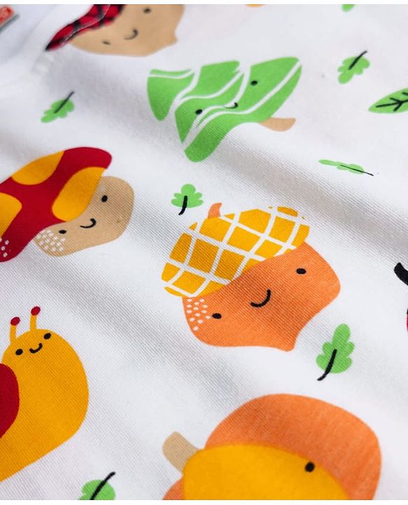 Babyhug Cotton Knit Half Sleeves T-Shirt &  Pyjama Co-Ord Night Suit Set with Snail Print - White