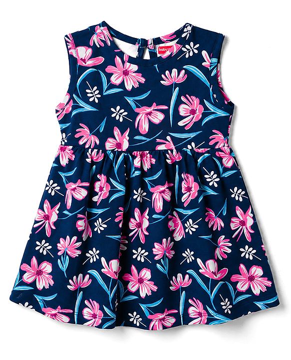 Babyhug Single Jersey Knit Sleeveless Frocks with Floral Print & Bow Applique Pack of 2 - Multicolor