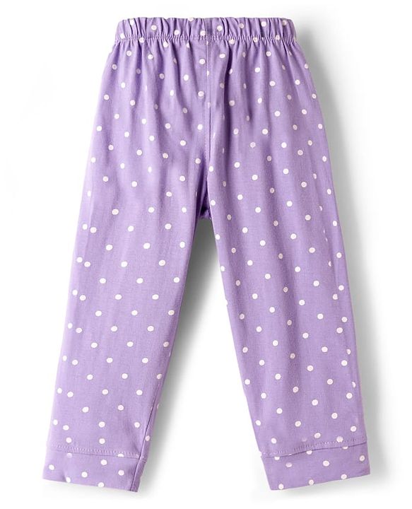 Babyhug Disney Single Jersey Knit Full Sleeves Co-ords Shirt & Pajama Night Suit with Marie Print - Lavender