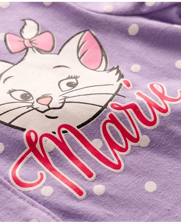 Babyhug Disney Single Jersey Knit Full Sleeves Co-ords Shirt & Pajama Night Suit with Marie Print - Lavender