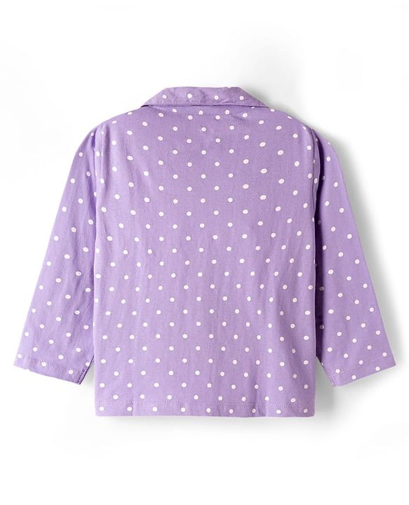 Babyhug Disney Single Jersey Knit Full Sleeves Co-ords Shirt & Pajama Night Suit with Marie Print - Lavender