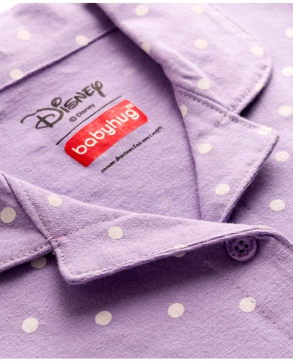 Babyhug Disney Single Jersey Knit Full Sleeves Co-ords Shirt & Pajama Night Suit with Marie Print - Lavender