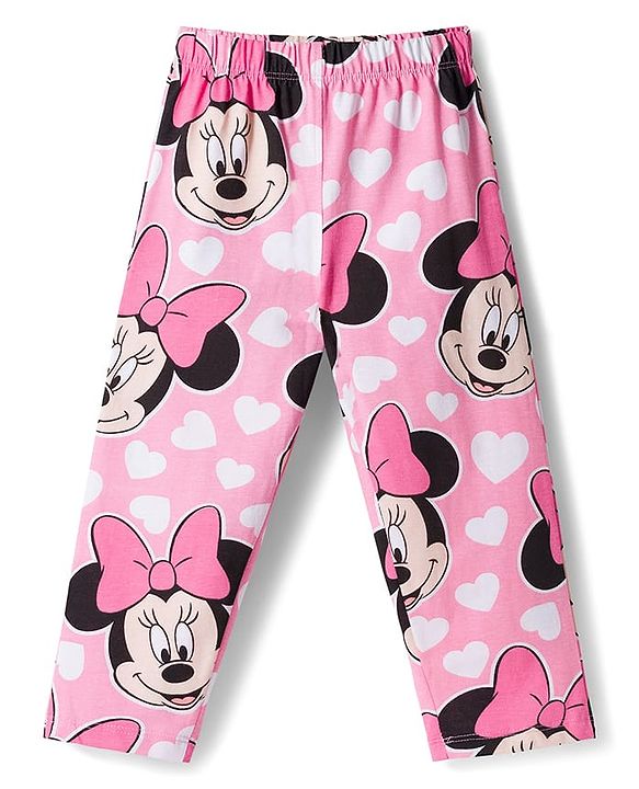 Babyhug Disney 100% Cotton Knit Full Sleeves Co-Ords Front Open Shirt & Pyjama Night Suit With Minnie Mouse Print - Pink