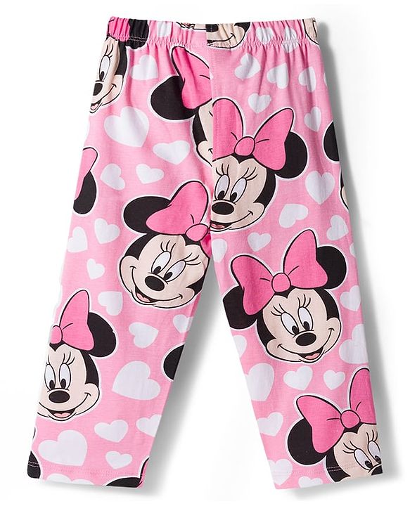 Babyhug Disney 100% Cotton Knit Full Sleeves Co-Ords Front Open Shirt & Pyjama Night Suit With Minnie Mouse Print - Pink