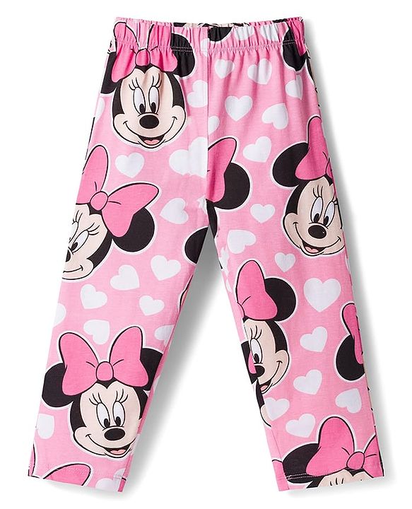 Babyhug Disney 100% Cotton Knit Full Sleeves Co-Ords Front Open Shirt & Pyjama Night Suit With Minnie Mouse Print - Pink