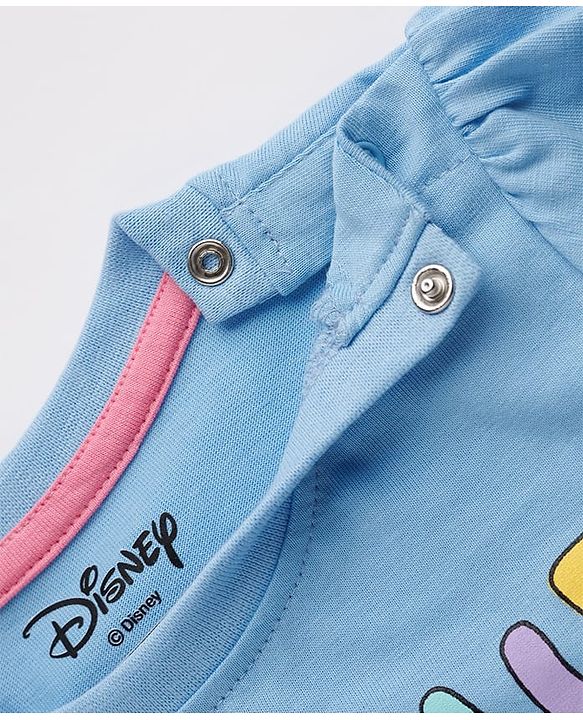 Babyhug Disney Single Jersey Knit Half Sleeves T-Shirt & Shorts Night Suit Set with Minnie Mouse Graphic- Light Blue