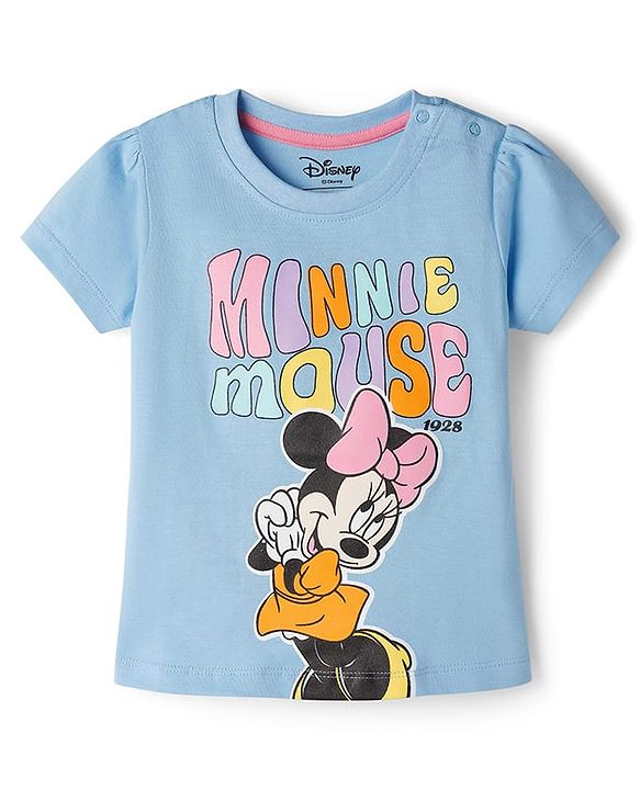 Babyhug Disney Single Jersey Knit Half Sleeves T-Shirt & Shorts Night Suit Set with Minnie Mouse Graphic- Light Blue