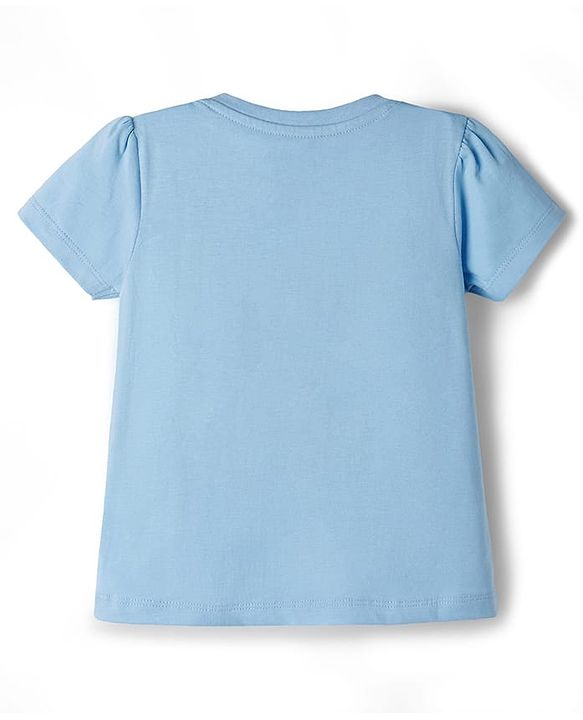 Babyhug Disney Single Jersey Knit Half Sleeves T-Shirt & Shorts Night Suit Set with Minnie Mouse Graphic- Light Blue