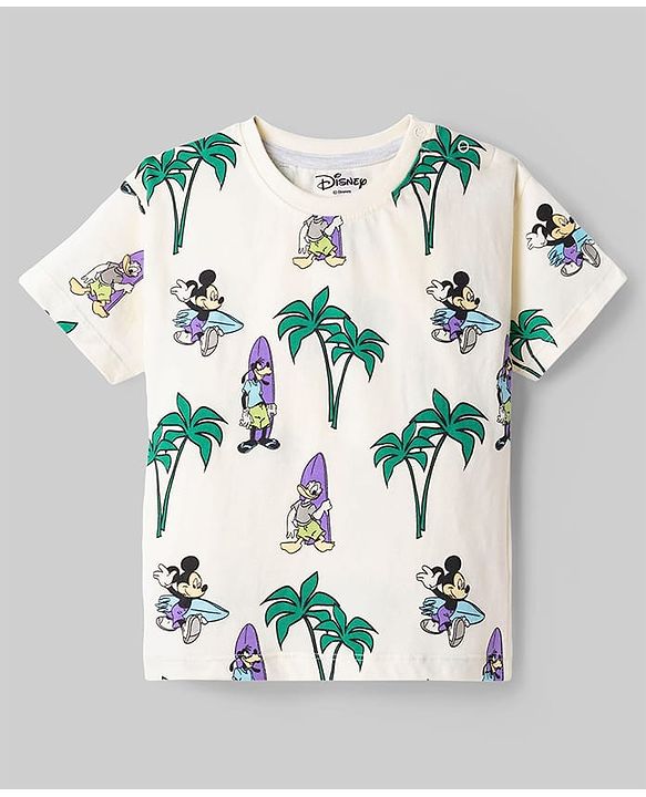 Babyhug Disney Single Jersey Knit Half Sleeves T-Shirt & Shorts Set with Mickey Mouse Graphics - Offwhite