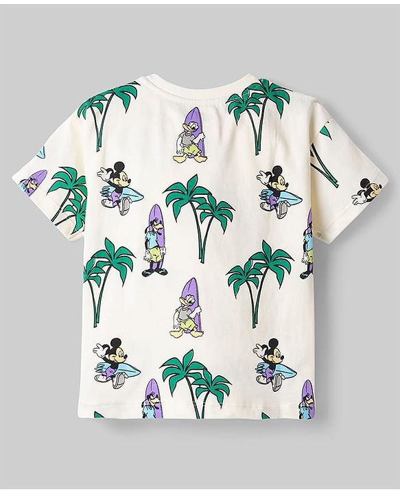 Babyhug Disney Single Jersey Knit Half Sleeves T-Shirt & Shorts Set with Mickey Mouse Graphics - Offwhite