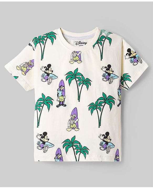 Babyhug Disney Single Jersey Knit Half Sleeves T-Shirt & Shorts Set with Mickey Mouse Graphics - Offwhite