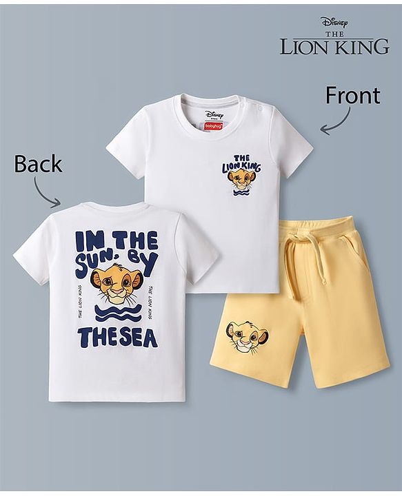 Babyhug Disney Single Jersey Knit Half Sleeves T-Shirt & Shorts Set With Front & Back Lion King Graphics - Multicolor