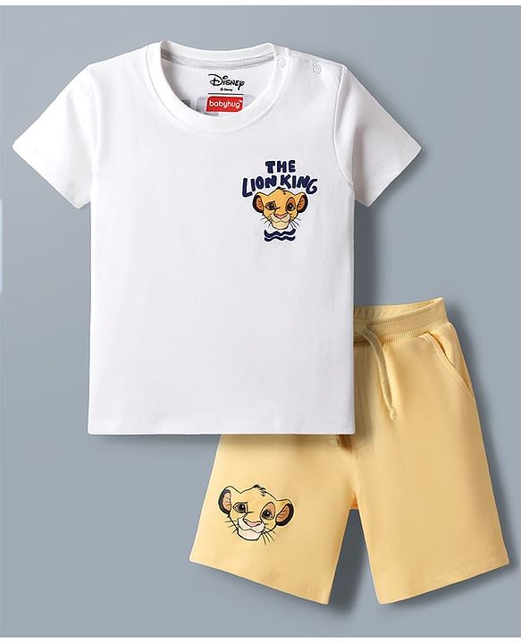 Babyhug Disney Single Jersey Knit Half Sleeves T-Shirt & Shorts Set With Front & Back Lion King Graphics - Multicolor