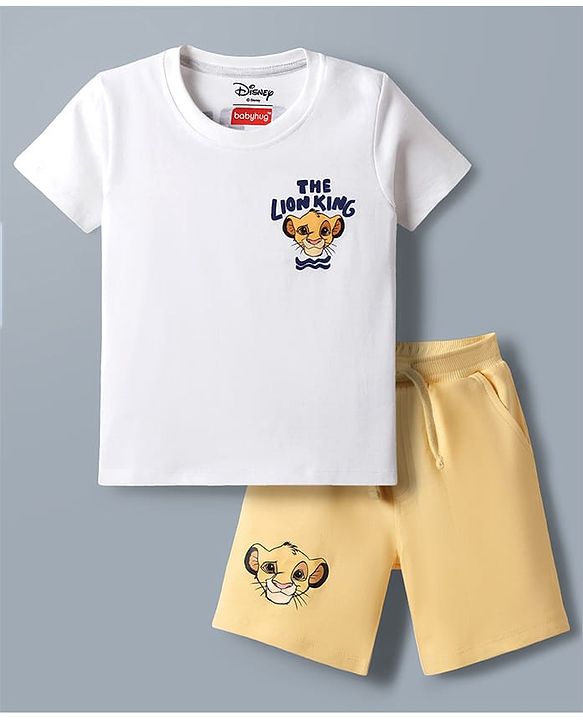 Babyhug Disney Single Jersey Knit Half Sleeves T-Shirt & Shorts Set With Front & Back Lion King Graphics - Multicolor