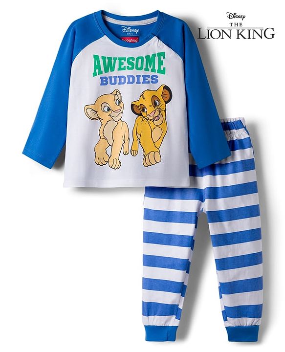 Babyhug Disney Single Jersey Knit Full Raglan Sleeves T-Shirt & Pyjama Night Suit with Lion King Graphics - Multicolor