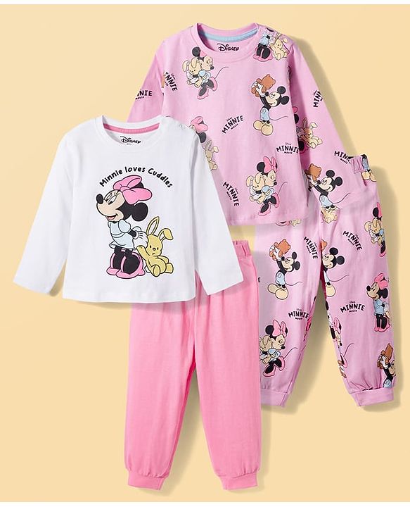 Babyhug Disney Single Jersey Knit Full Sleeves T-Shirt & Pyjama Night-Suit With Minnie Mouse Graphics Pack of 2 - Multicolor