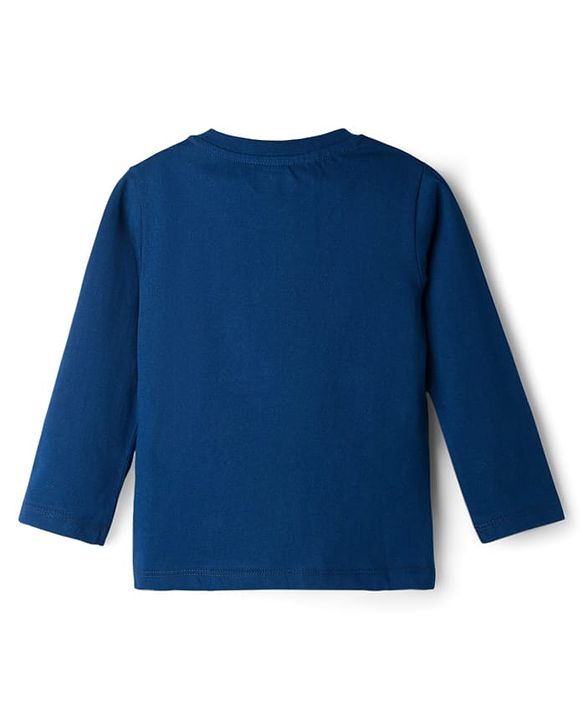Babyhug Cotton Knit Full Sleeves Lion Printed T-Shirt & Stripped Pyjama Night Suit Set - Navy Blue