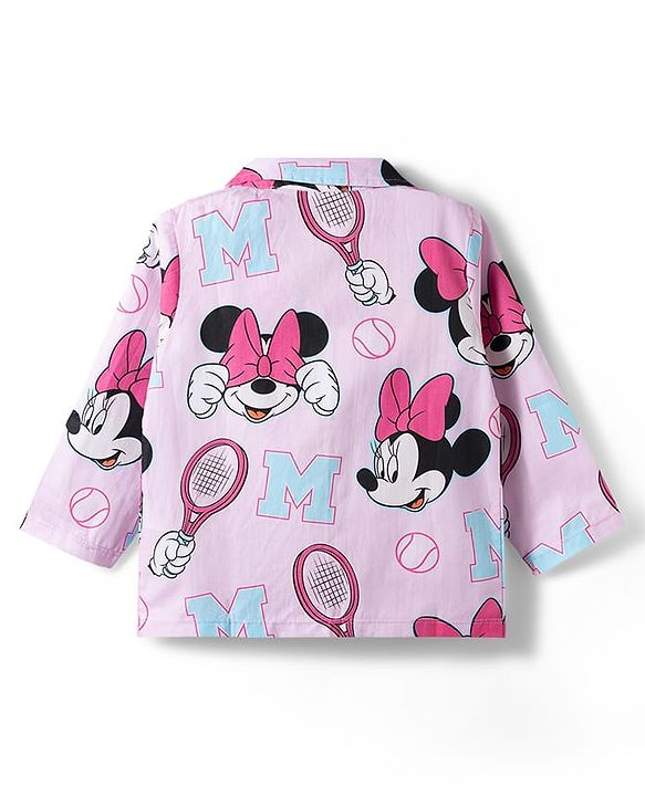 Babyhug Disney Poplin Woven Half Sleeves Shirt & Pyjama Co-ords Night Suit With Minnie Mouse Graphic  - Pink
