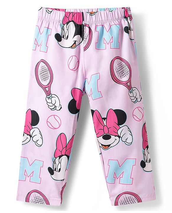 Babyhug Disney Poplin Woven Half Sleeves Shirt & Pyjama Co-ords Night Suit With Minnie Mouse Graphic  - Pink