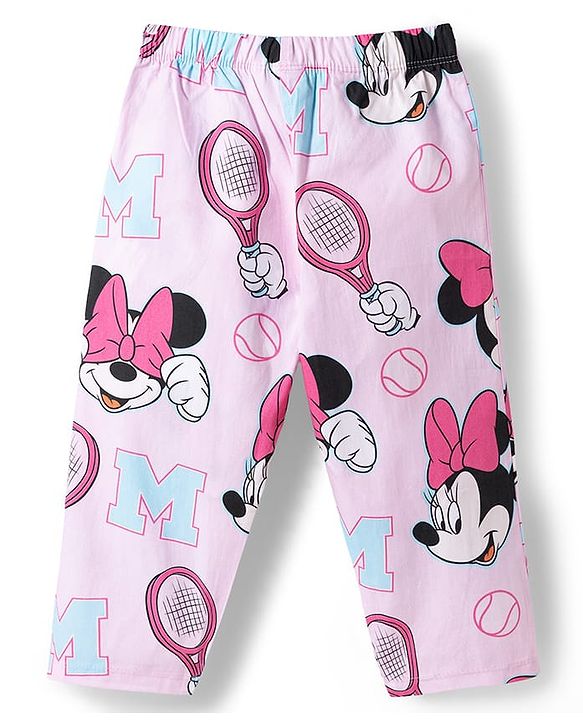 Babyhug Disney Poplin Woven Half Sleeves Shirt & Pyjama Co-ords Night Suit With Minnie Mouse Graphic  - Pink