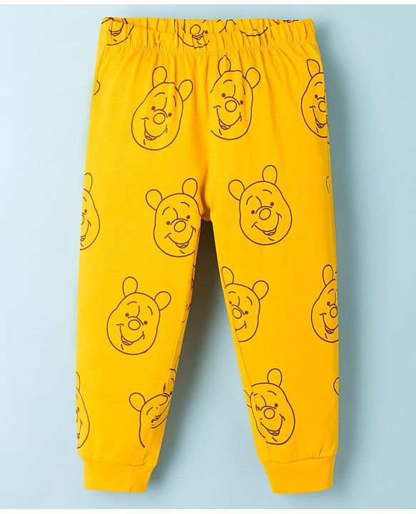 Babyhug Disney Single Jersey Knit Full Sleeves T-Shirt & Pyjama Night Suit With Winnie Graphics - White & Yellow