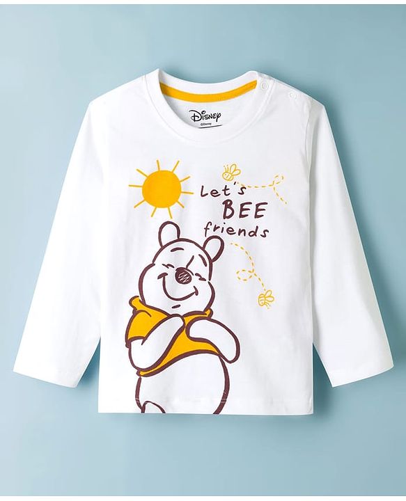 Babyhug Disney Single Jersey Knit Full Sleeves T-Shirt & Pyjama Night Suit With Winnie Graphics - White & Yellow