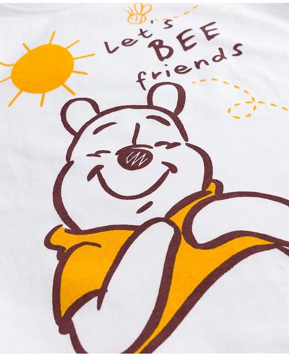 Babyhug Disney Single Jersey Knit Full Sleeves T-Shirt & Pyjama Night Suit With Winnie Graphics - White & Yellow