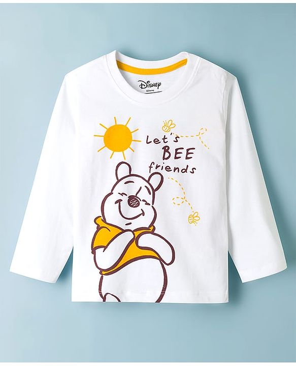 Babyhug Disney Single Jersey Knit Full Sleeves T-Shirt & Pyjama Night Suit With Winnie Graphics - White & Yellow