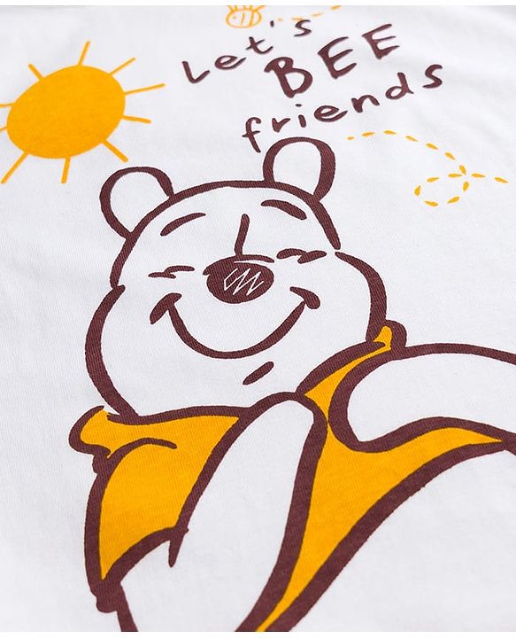 Babyhug Disney Single Jersey Knit Full Sleeves T-Shirt & Pyjama Night Suit With Winnie Graphics - White & Yellow